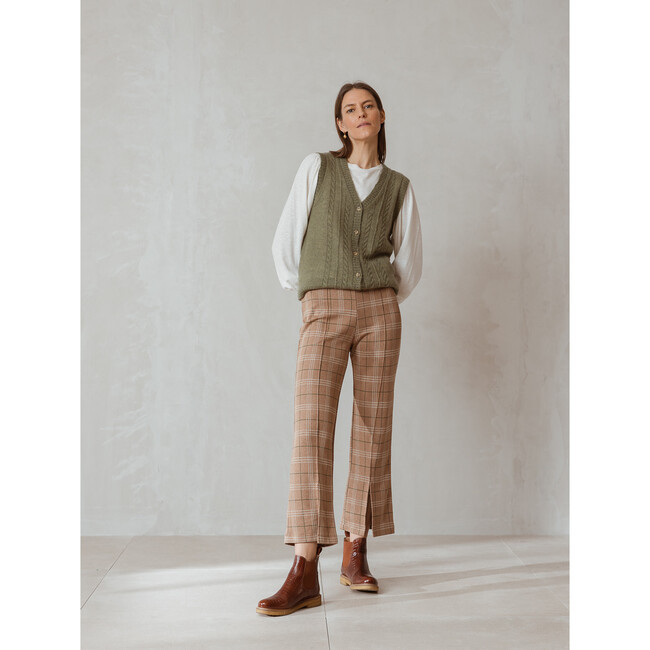 Women's Cable Mohair Waistcoat, Green - Coats - 3