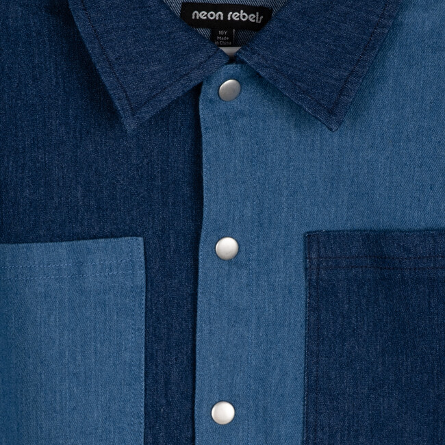 Eric Button Down Shirt, Colorblock Denim - Shirts - 5