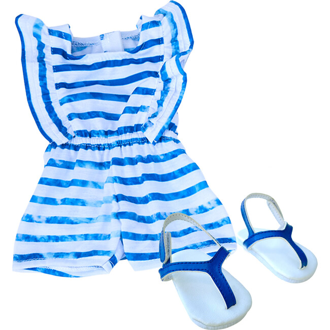 Sophia's by Teamson Kids - 18'' Doll - Stripe Romper & Thong Flip Flop, Blue - Doll Accessories - 1