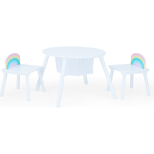 Fantasy Fields by Teamson Kids - Rainbow Fishnet Play Table & Chairs Kids Furniture, White