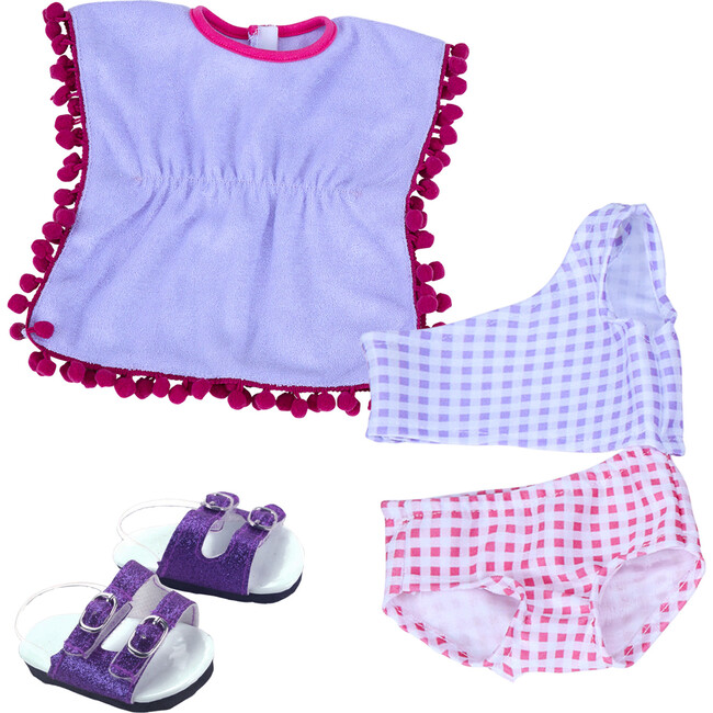 Sophia's by Teamson Kids - 18'' Doll - Cut-Out Bathing Suit, Cover Up & Sandal, Purple/Pink - Doll Accessories - 1