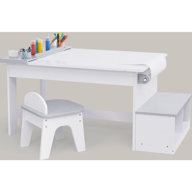 Fantasy Fields by Teamson Kids - Little Artist Monet Play Art Table Kids Furniture, White/Gray - Play Tables - 1