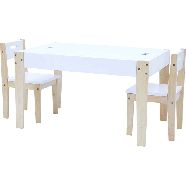 Fantasy Fields by Teamson Kids -  Play table & Chairs 3 pcs set with storage and 2 way table top, White