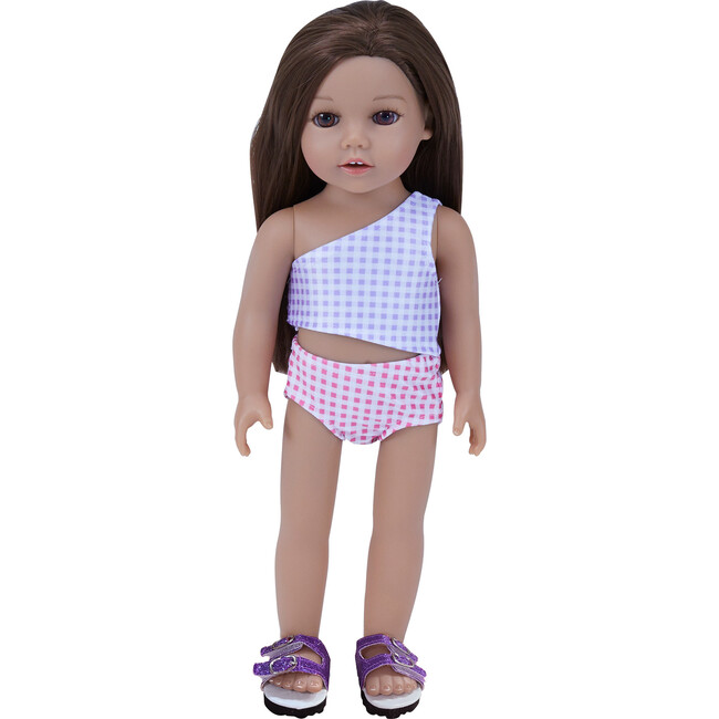 Sophia's by Teamson Kids - 18'' Doll - Cut-Out Bathing Suit, Cover Up & Sandal, Purple/Pink - Doll Accessories - 3