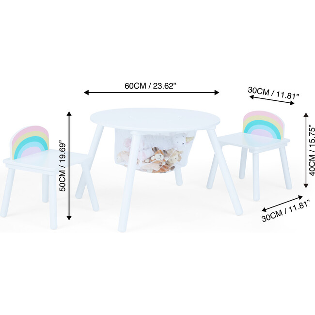 Fantasy Fields by Teamson Kids - Rainbow Fishnet Play Table & Chairs Kids Furniture, White - Play Tables - 4