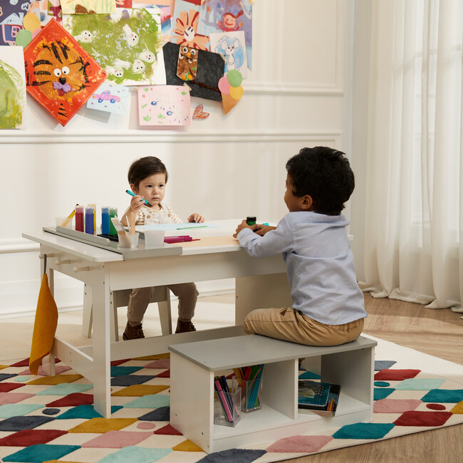 Fantasy Fields by Teamson Kids - Little Artist Monet Play Art Table Kids Furniture, White/Gray