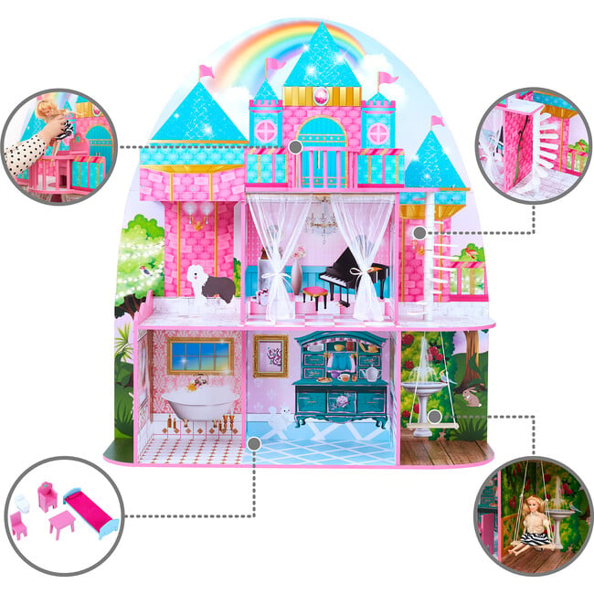 Olivia's Little World by Teamson Kids - Princess Castle 12" Doll House, Pink - Dollhouses - 5