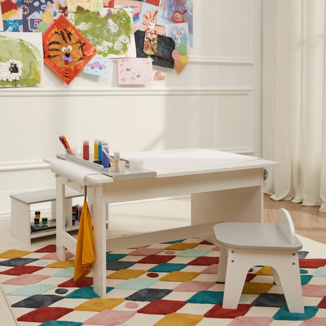 Fantasy Fields by Teamson Kids - Little Artist Monet Play Art Table Kids Furniture, White/Gray - Play Tables - 3