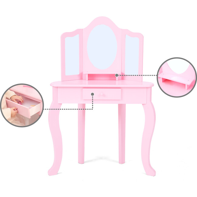 Fantasy Fields by Teamson Kids - Little Lady Alessandra Medium Corner Play Vanity, Pink - Play Tables - 5