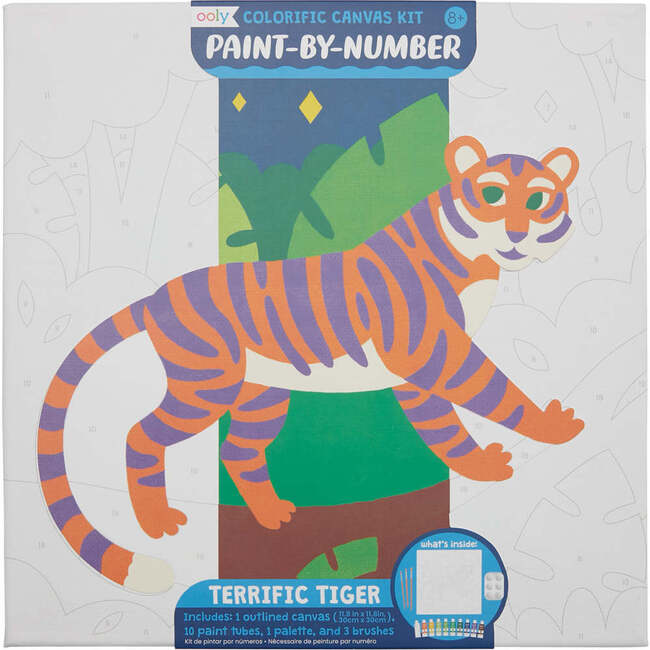 Colorific Canvas Paint By Number Kit: Terrific Tiger - 15 PC Set