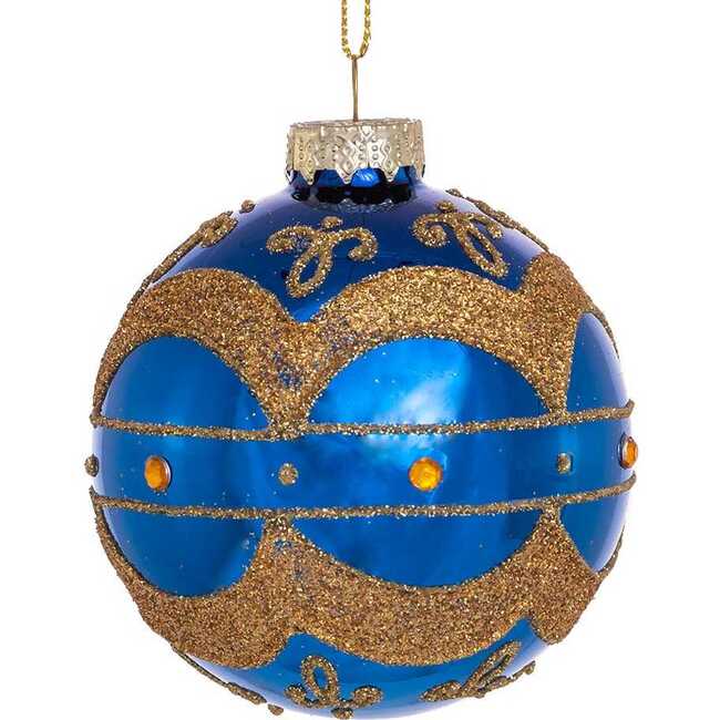 Shiny Navy Blue Glass Ball with Gold, 6-Piece Set - Ornaments - 1