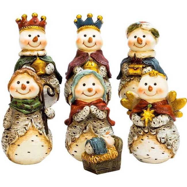 6-inch Resin Snowman Nativity Table piece, 7 pieces - Accents - 1