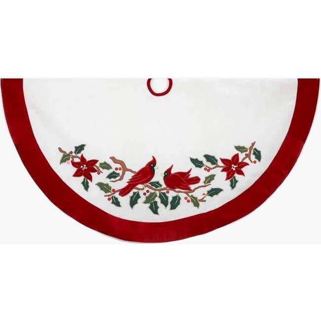 48-Inch Velvet Red and White with Cardinals Applique Tree skirt - Tree Skirts - 1