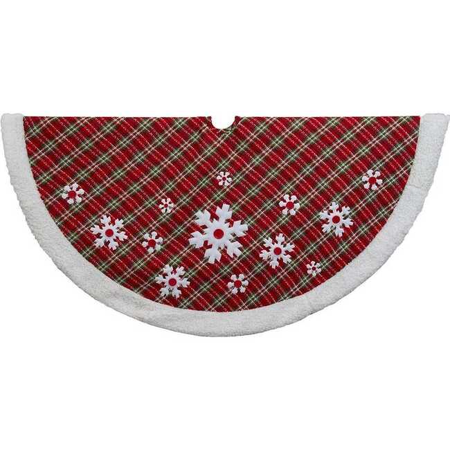 48-Inch Red, Green and White Plaid Tree Skirt with Sherpa Border - Tree Skirts - 1