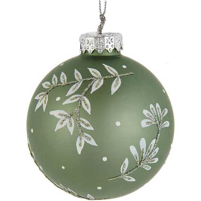 Green Leaf Design Ball Ornaments, 6 Piece Set - Ornaments - 1