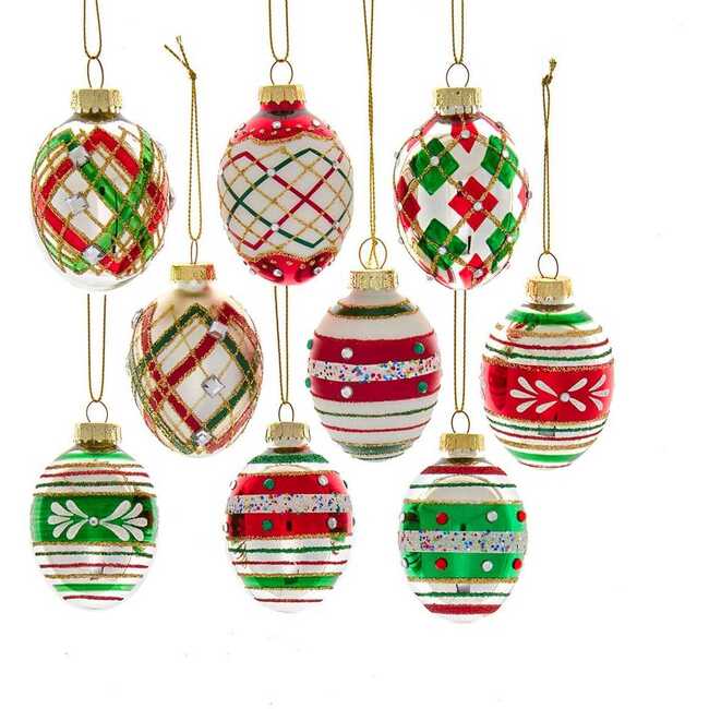 Glass Red and Green Decorated Eggs, 9 Piece Set - Ornaments - 1