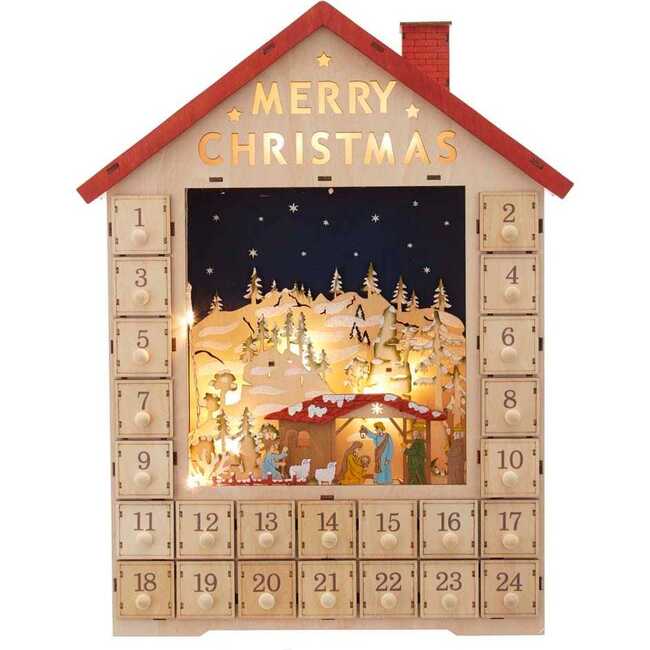 19 Inch Battery Operated Light Up Advent Calendar House With Nativity 19 Inch Battery Operated Light Up Advent Calendar House With Nativity