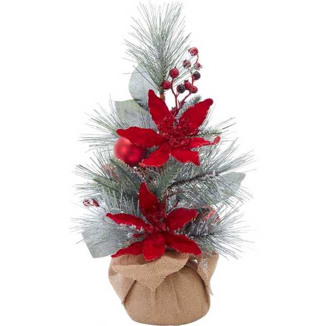 18-Inch Flocked Tree with Berries and Poinsettia in Burlap Base - Accents - 1