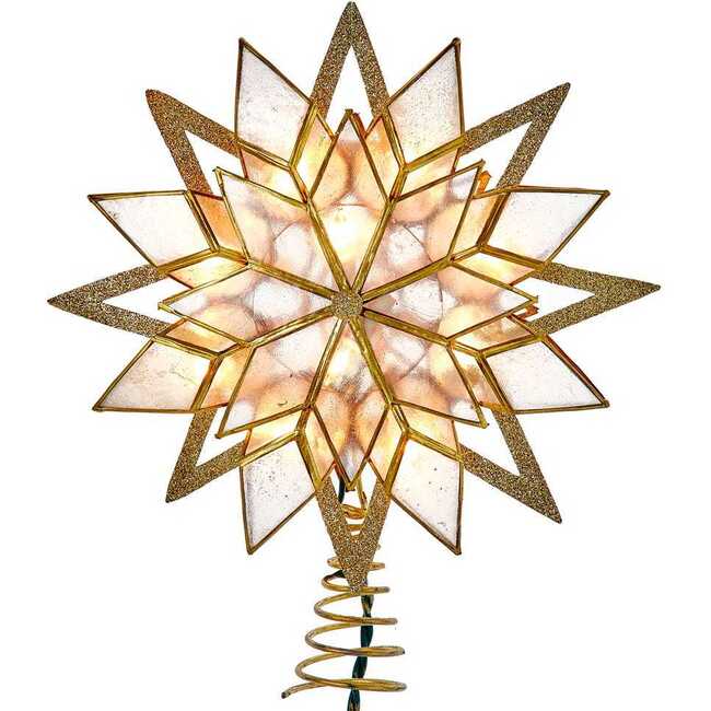 10-Light 8-Point Capiz Star Gold Glitter Tree Topper - Tree Toppers - 1
