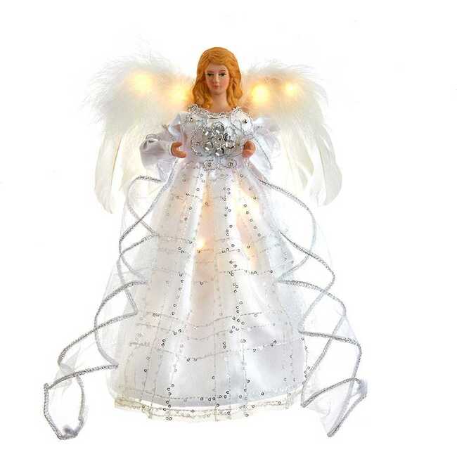 10-Inch Battery-Operated Silver and White Fairy Lighted Angel Tree Topper - Tree Toppers - 1
