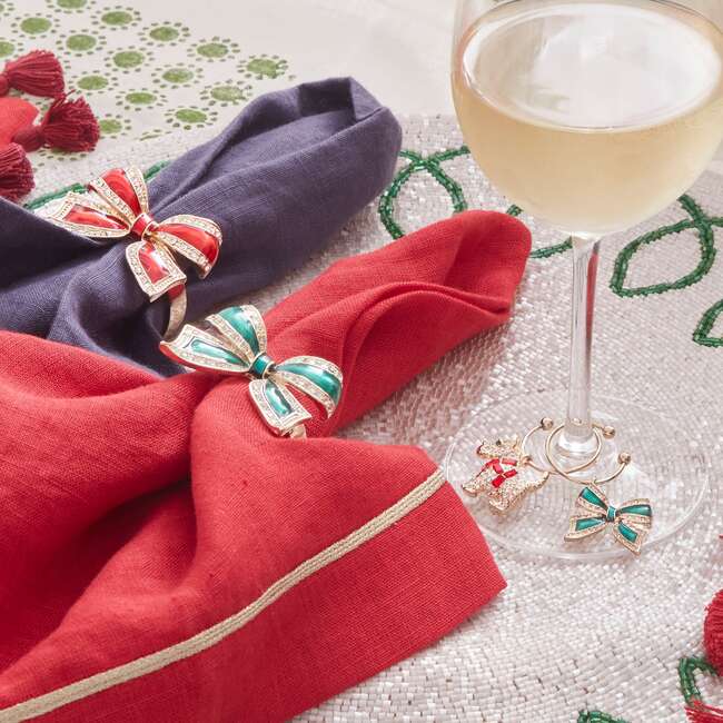 Enamel Bow Skinny Napkin Rings, Red - Tabletop - 2