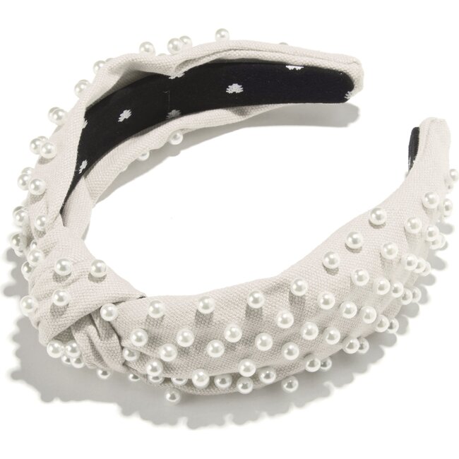 Women's Woven Pearl Knotted Headband, Ivory - Hair Accessories - 1