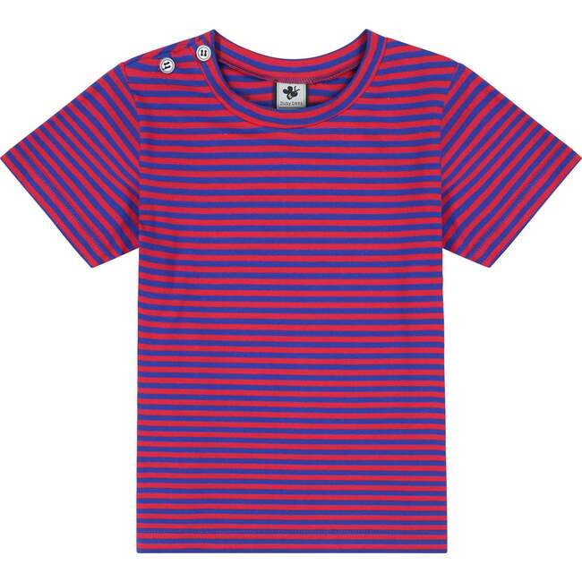Henry Button Tee, Red Blue Stripe