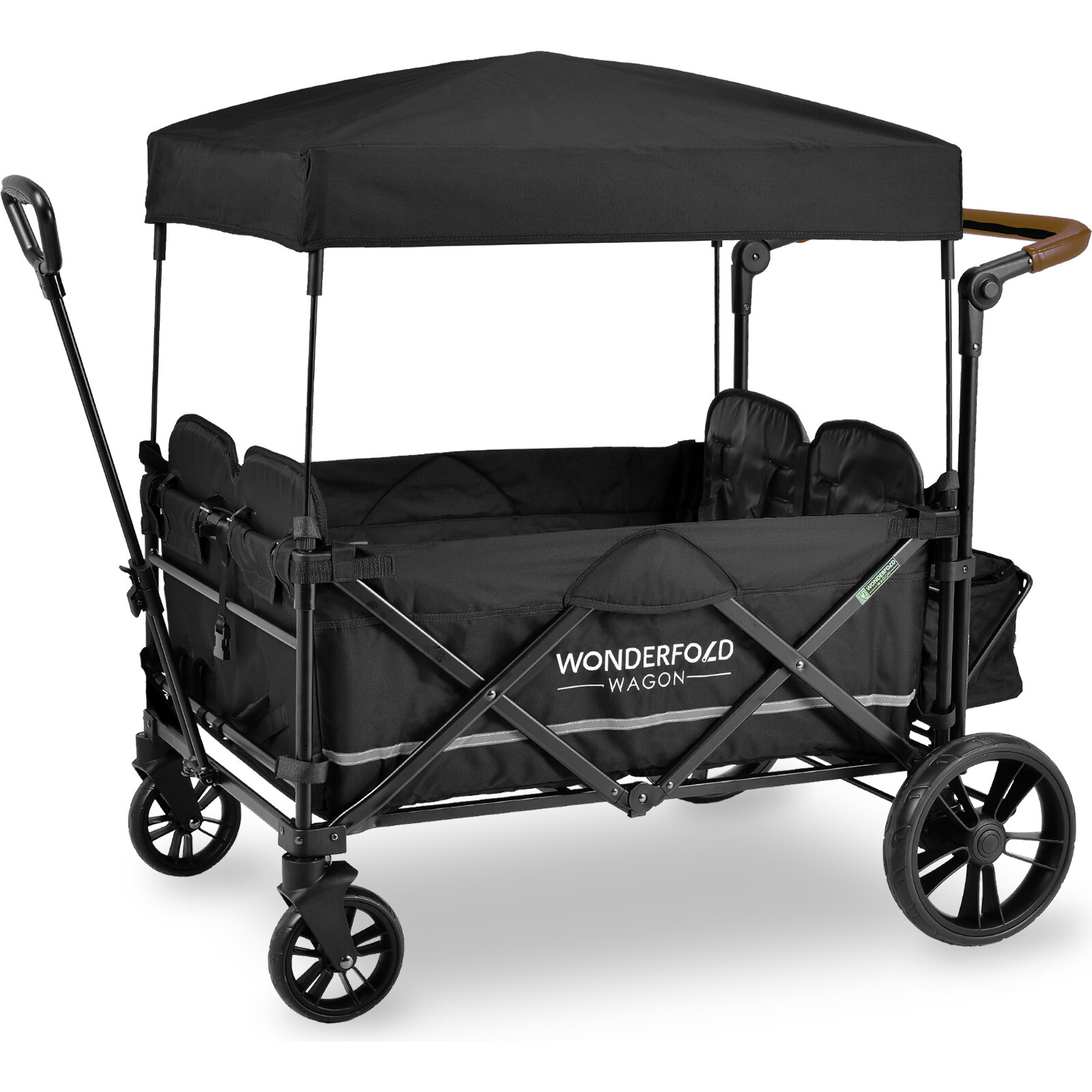 Pull & Push Quad Stroller Wagon 4 Seater, Black - Travel Systems - 1