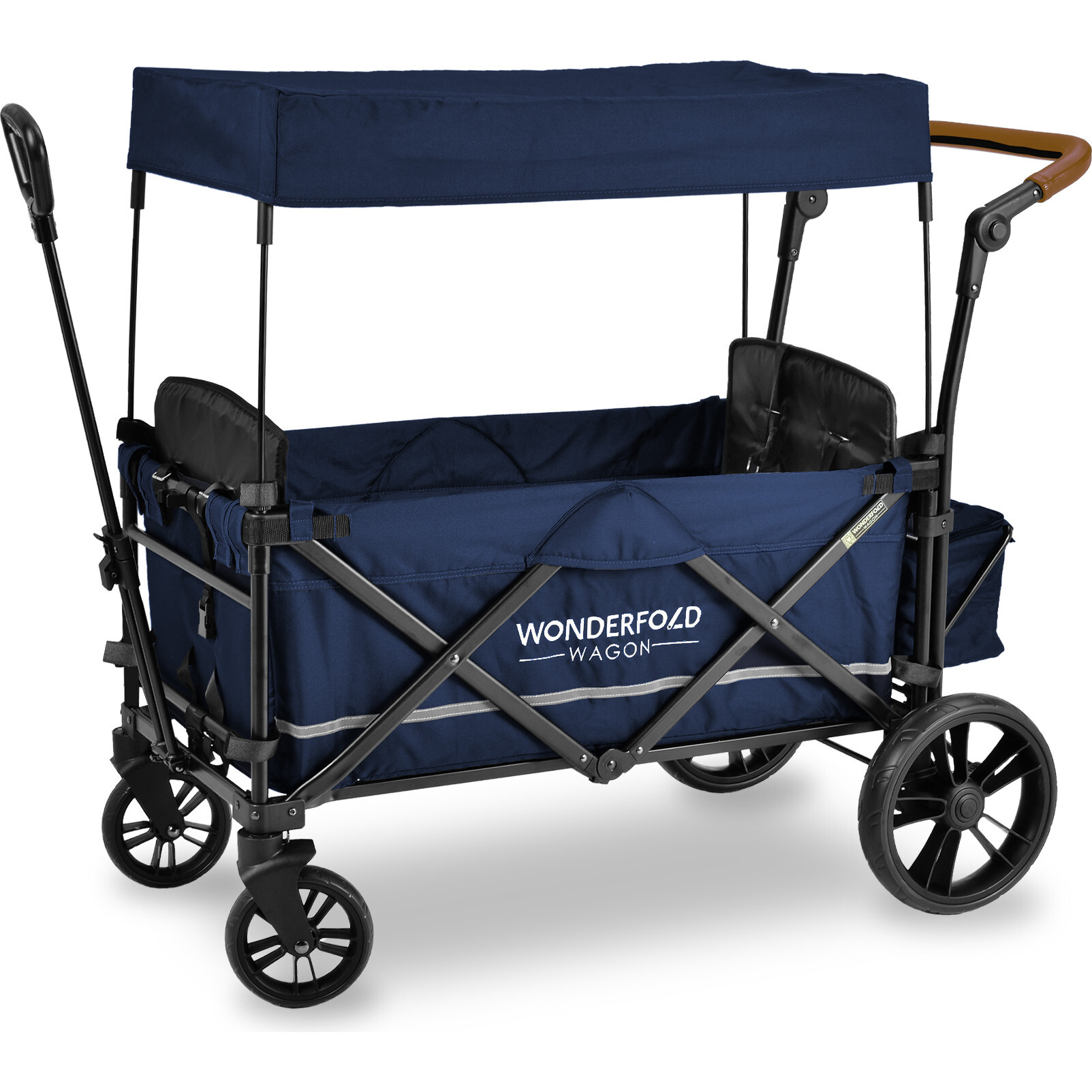 Pull & Push Double Stroller Wagon 2 Seater, Navy - Wagons - 1