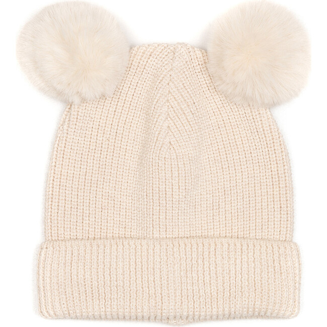 Big Plys Cotton Knit Beanie Fake Fur Pom Poms, Off White HutteliHut Hats, Scarves & Gloves | Maisonette
