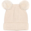 Big Plys Cotton Knit Beanie With Fake Fur Pom Poms, Off White - Hats - 1 - thumbnail