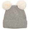 Big Plys Cotton Knit Beanie With Fake Fur Pom Poms, Light Grey - Hats - 1 - thumbnail