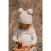 Big Plys Cotton Knit Beanie With Fake Fur Pom Poms, Off White - Hats - 2