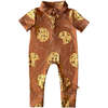 Choco Chip Cookie Short Sleeve Collared Bamboo Footless Romper, Brown - Rompers - 1 - thumbnail