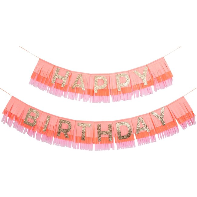 Pink Happy Birthday Fringe Garland - Party Accessories - 5