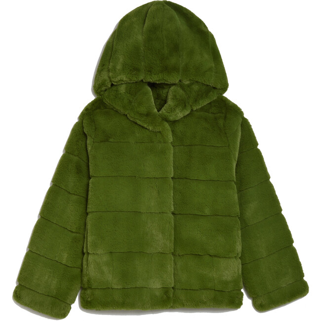 Goldie Kids Moss Green Faux Fur Coat