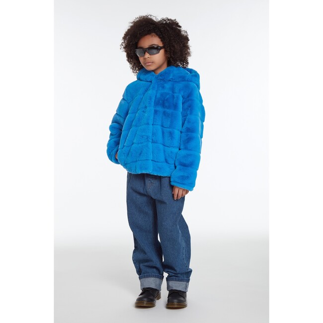 Goldie Kids Azure Blue Faux Fur Coat