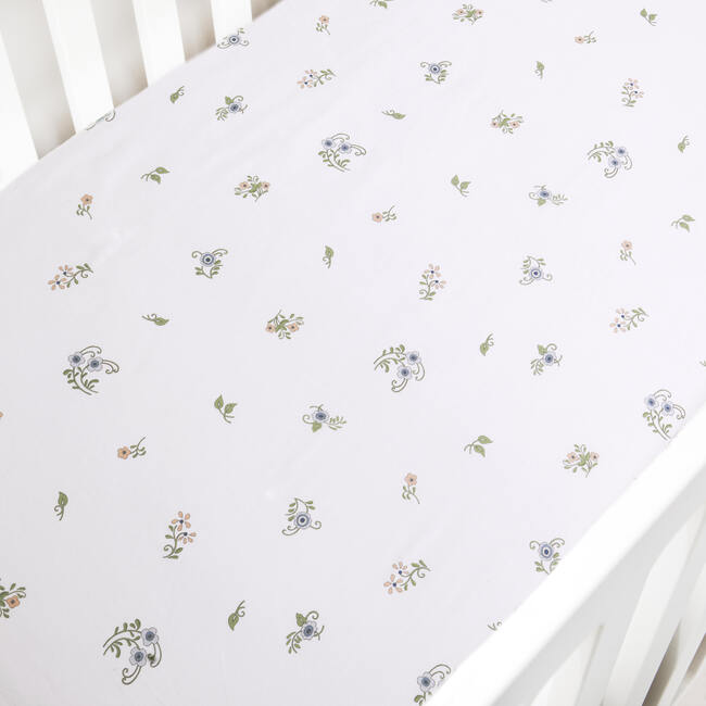Fleur + Stripe Crib Sheet, Ivory - Crib Sheets - 1
