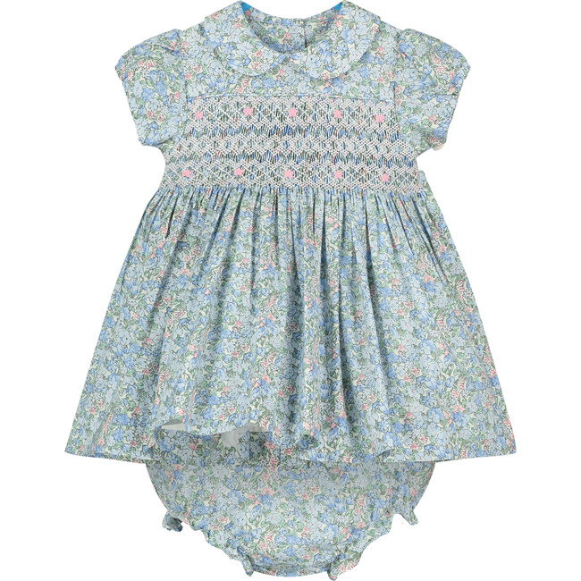 Tamara Floral Hand-Smocked Baby Dress, Blue