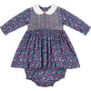 Nina Hand-Smocked Baby Dress, Blue & Pink Floral - Dresses - 1 - thumbnail