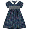 Nicolette Hand-Smocked Girls Dress, Navy Floral - Dresses - 1 - thumbnail