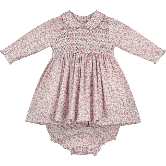 Myra Hand-Smocked Baby Dress, Pink Floral