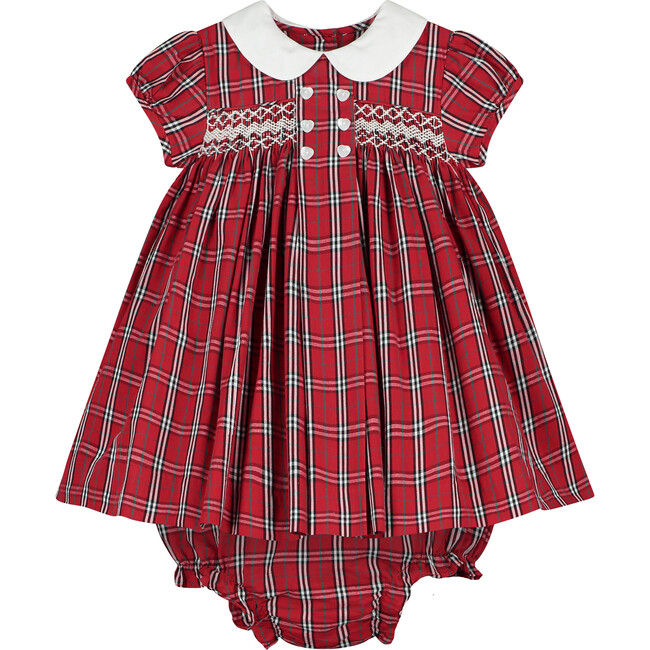 Joan Hand-Smocked Baby Dress, Red Tartan