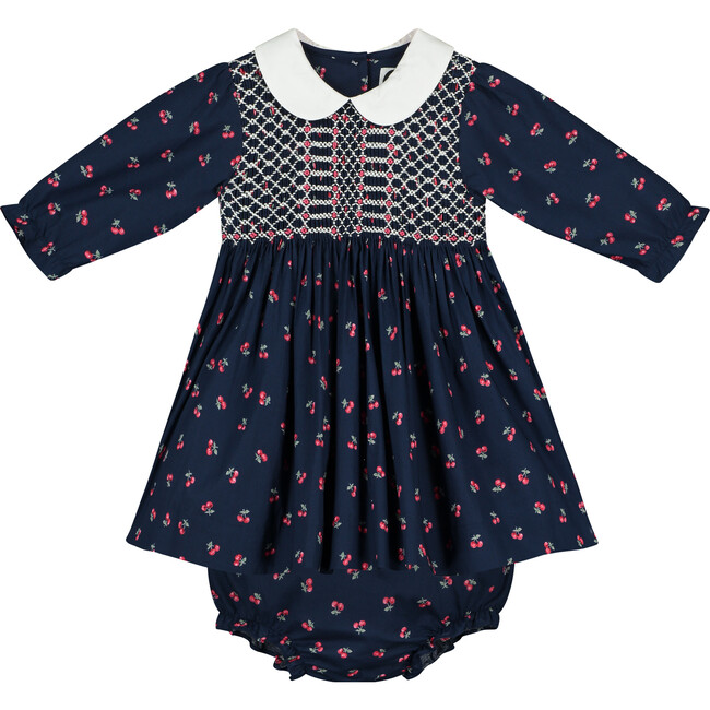 Tia Hand-Smocked Baby Dress, Navy