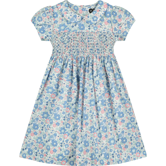 Zuri Hand-Smocked Girls Dress, Blue Floral - Dresses - 1