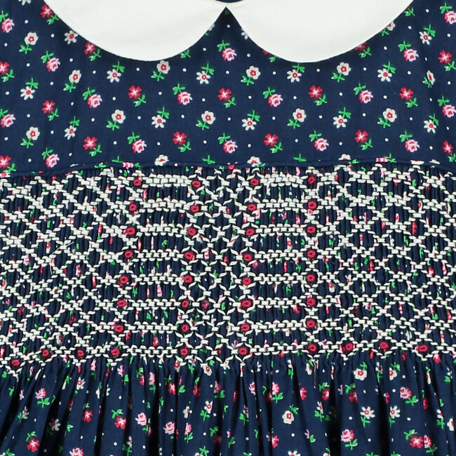 Nicolette Hand-Smocked Girls Dress, Navy Floral - Dresses - 4