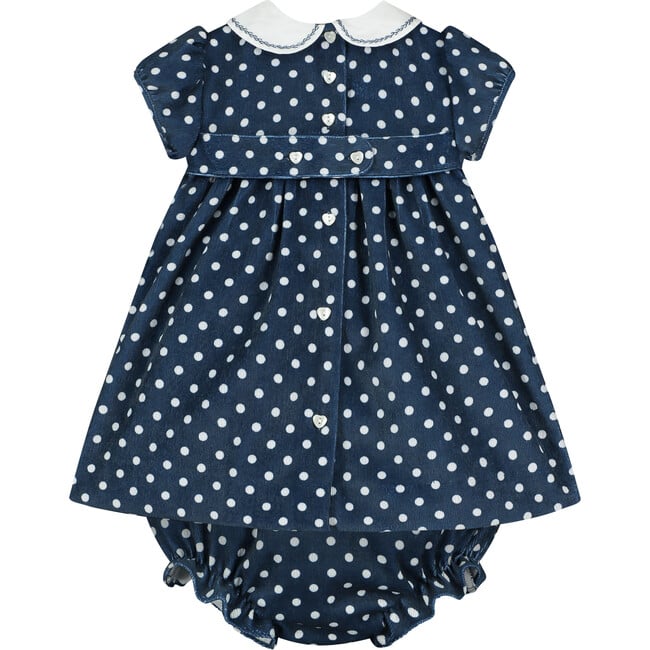 Polly Hand- Smocked Baby Dress, Polka Dot, Navy - Dresses - 3