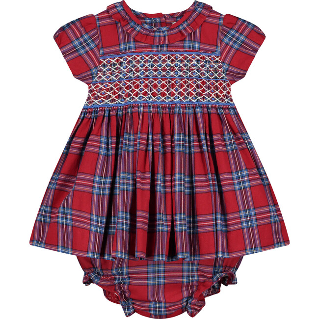 Corabel Hand-Smocked Baby Dress, Tartan, Red - Dresses - 1