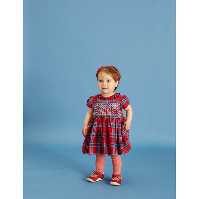 Corabel Hand-Smocked Baby Dress, Tartan, Red
