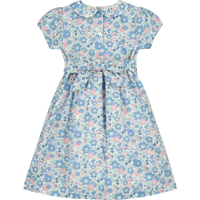Zuri Hand-Smocked Girls Dress, Blue Floral - Dresses - 3